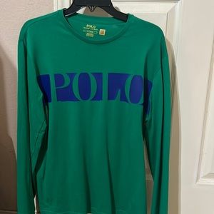 Polo long sleeve tshirt, green w/blue